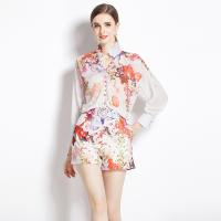 Polyester Soft Women Casual Set & two piece & breathable printed floral Set