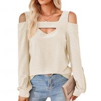 Polyester Women Long Sleeve T-shirt & off shoulder & loose Solid PC