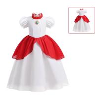 Polyester Princess Girl One-piece Dress large hem design patchwork Solid two different colored PC