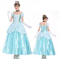 Polyester Women Princess Costume large hem design & four piece & three piece patchwork Solid blue Set