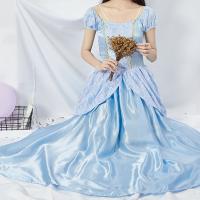 Polyester Costume de princesse de femmes Patchwork Solide Bleu pièce