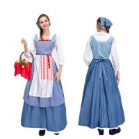 Polyester Women Maid Costume large hem design patchwork Others blue Set