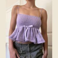 Knitted Cotton Waist-controlled Camisole backless patchwork Solid purple PC