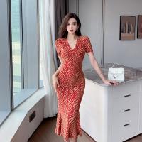 Polyester Slim Sexy Package Hip Dresses deep V PC