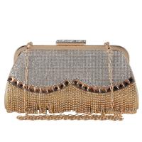 Metal & Satin Easy Matching & Tassels Clutch Bag with chain & with rhinestone gold PC