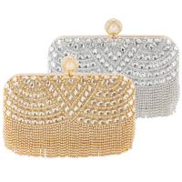 Satin & PU Leather Tassels Clutch Bag with chain & with rhinestone Solid PC
