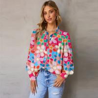 Polyester Frauen Langarm Shirt, Gedruckt, Floral, Rosa,  Stück
