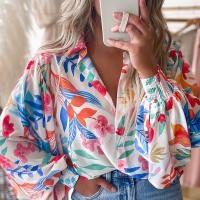 Polyester Women Long Sleeve Shirt & loose printed floral multi-colored PC