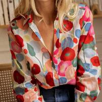 Polyester Frauen Langarm Shirt, Gedruckt, Floral, mehrfarbig,  Stück