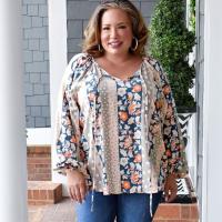 Polyester Plus Size Women Long Sleeve Blouses & loose printed floral white PC