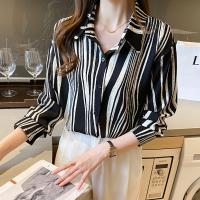 Polyester Slim Women Long Sleeve Shirt printed striped PC