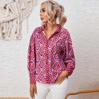 Polyester Women Long Sleeve Shirt & loose printed floral fuchsia PC