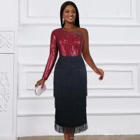 Polyester Slim & Plus Size One-piece Dress wine red PC