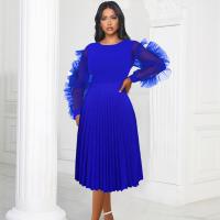 Polyester Slim & Plus Size One-piece Dress blue PC