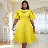 Polyester Slim & Plus Size One-piece Dress yellow PC