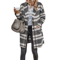 Polyester Women Coat & thermal & with pocket plaid PC