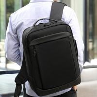 Oxford Backpack large capacity & hardwearing & with USB interface & waterproof Polyester Solid black PC