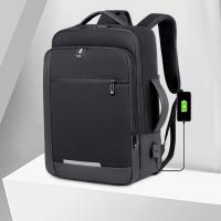 Waterproof Cloth & Oxford Backpack large capacity & hardwearing & with USB interface & waterproof Polyester Solid black PC