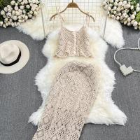 Polyester High Waist Two-Piece Dress Set slimming & back split crochet : Set