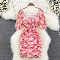 Polyester Slim Sexy Package Hip Dresses & off shoulder printed floral PC
