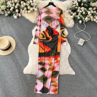 Polyester Slim & High Waist One-piece Dress Tie-dye mixed colors PC