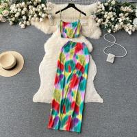 Polyester Slim & High Waist Two-Piece Dress Set printed Set