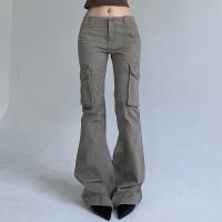 Cotton Slim & Hip-hugger Women Long Trousers slimming Cotton Solid gray PC