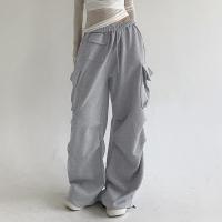 Knitted Straight Women Long Trousers & breathable Solid gray PC