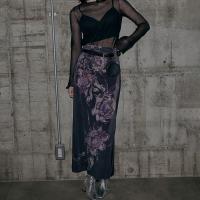 Rib Fabric Slim Maxi Skirt slimming & side slit Tie-dye purple PC