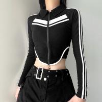 Thread Cloth Waist-controlled & Crop Top Women Long Sleeve T-shirt Solid black PC