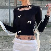 Gaufre T-shirt femme à manches longues Solide Noir pièce