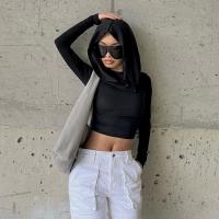 Knitted Slim & With Siamese Cap & Crop Top Women Long Sleeve T-shirt stretchable Solid PC