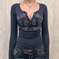 Polyester Waist-controlled & Slim Women Long Sleeve T-shirt & skinny & breathable Solid deep blue PC