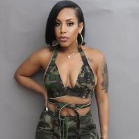 Polyester Crop Top Camisole & off shoulder printed camouflage army green PC
