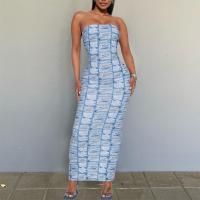 Milk Fiber Two-Piece Dress Set back split & off shoulder & ankle-length blue Set