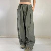 Algodón Pantalones Largos Mujer, Sólido, verde del ejército,  trozo