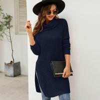Acrylic Women Sweater mid-long style & slimming & side slit Solid PC