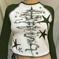Polyester Slim & Crop Top Women Long Sleeve T-shirt contrast color stretchable white PC