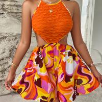 Polyester Women Romper slimming & backless printed orange :XL PC