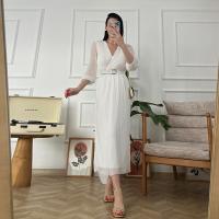 Polyester High Waist One-piece Dress slimming Solid white PC