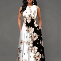 Polyester Einteiliges Kleid, Gedruckt, Floral, weiß und schwarz,  Stück