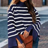 Polyester Women Sweater & loose patchwork striped PC