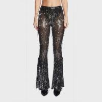 Sequin & Polyester Tassels Women Long Trousers see through look & two piece Solid Set