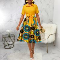 Polyester Einteiliges Kleid, Gedruckt, Gelb,  Stück