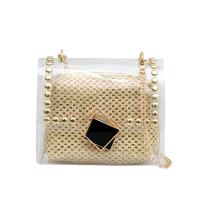 PVC & Straw Crossbody Bag with chain & soft surface & two piece Solid khaki PC