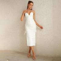 Spandex & Polyester Slim Slip Dress deep V & side slit Solid white PC