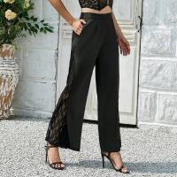 Polyester Women Long Trousers see through look & loose & with pocket patchwork black PC