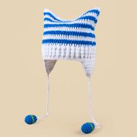 Polyester Easy Matching Knitted Hat thermal striped blue : PC