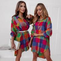 Polyester Shirt Dress & loose printed plaid multi-colored PC