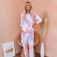 Polyester Women Casual Set slimming & two piece Long Trousers & Sweatshirt Tie-dye mixed colors Set